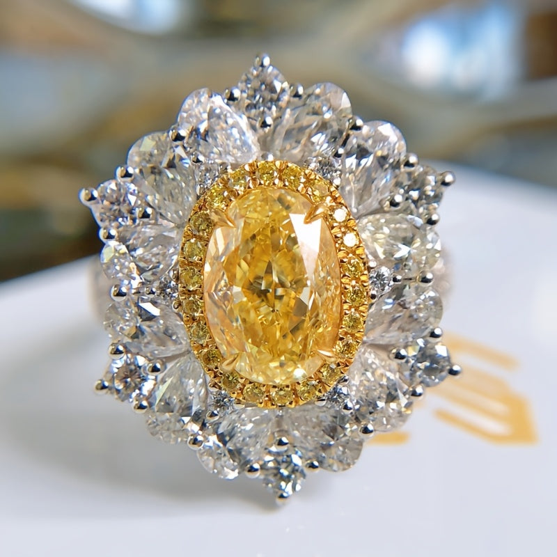 Custom Oval-Cut Yellow Sapphire Double Halo Statement Ring
