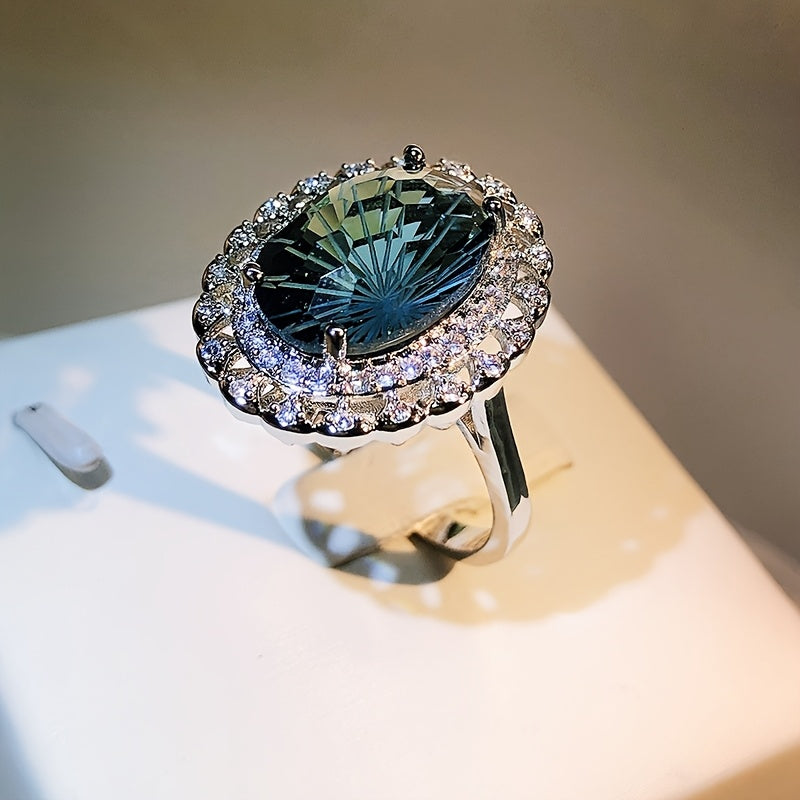 Custom Oval-Cut London Blue Topaz Vintage Halo Ring