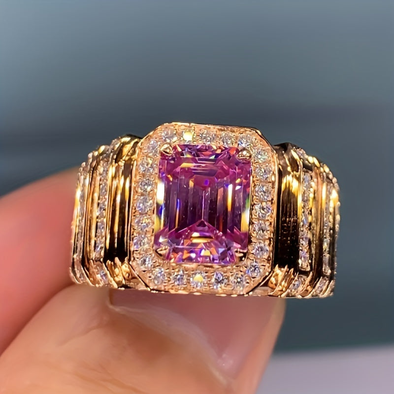 Custom Emerald-Cut Pink Sapphire Men's Statement Ring