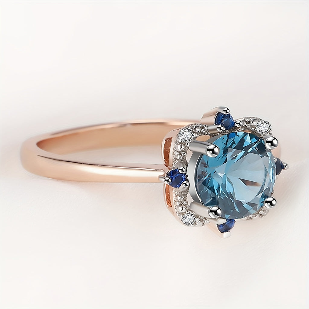 Custom Round-Cut London Blue Topaz Two-Tone Halo Ring