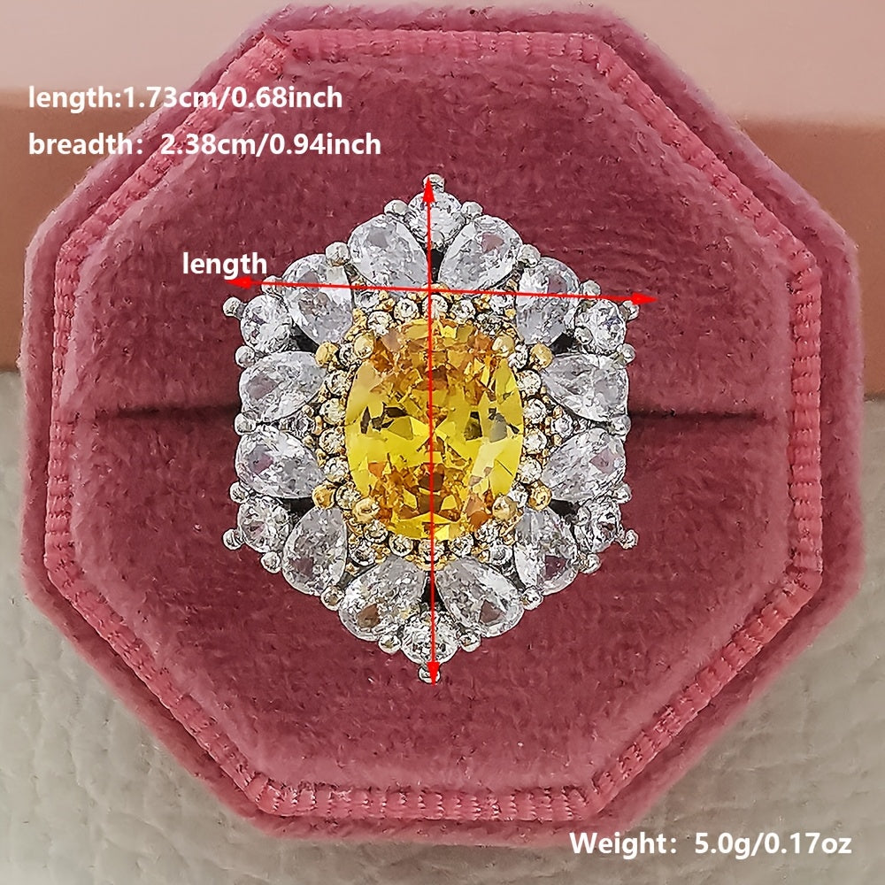 Custom Oval-Cut Yellow Sapphire Double Halo Statement Ring