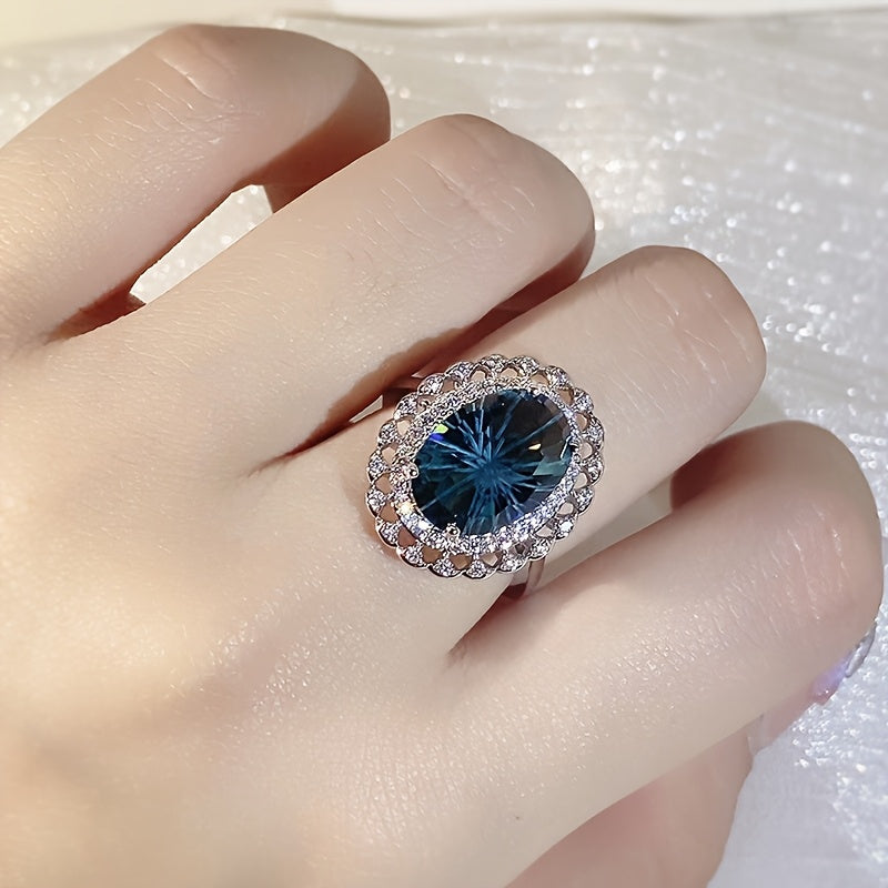 Custom Oval-Cut London Blue Topaz Vintage Halo Ring
