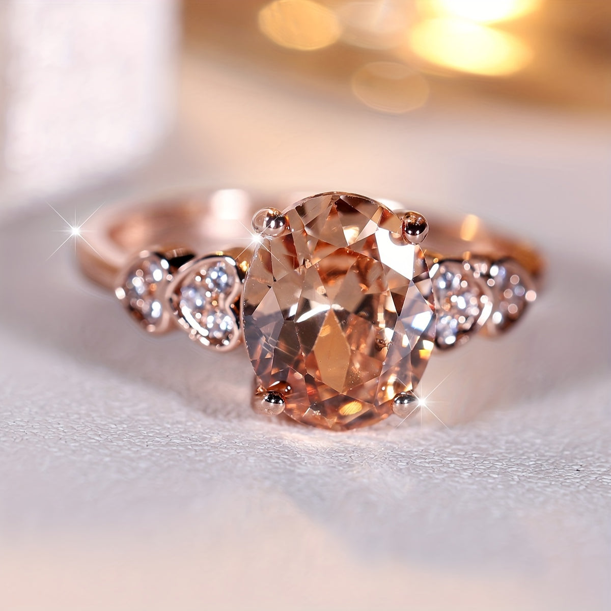 Custom Oval-Cut Champagne Gemstone Heart Accent Ring