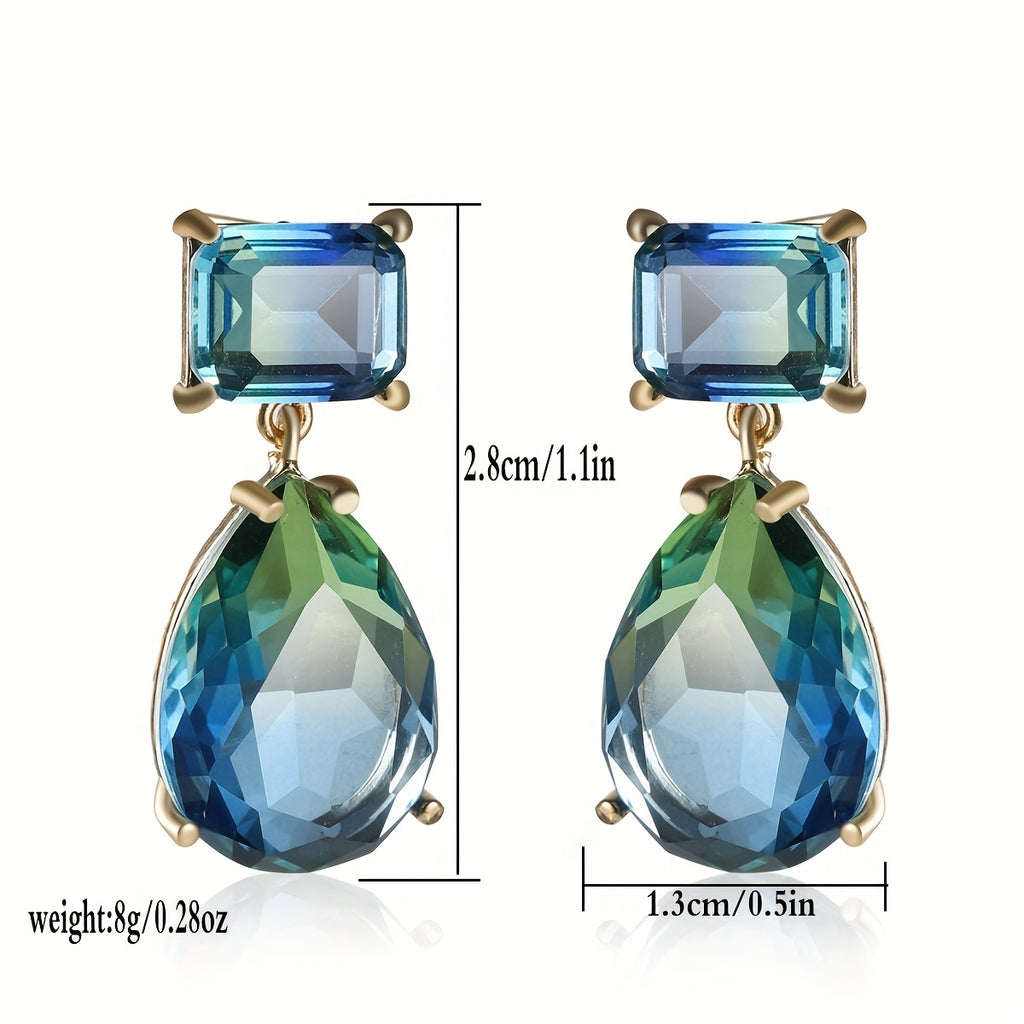 Custom Emerald & Pear-Cut Bi-Color Crystal Drop Earrings