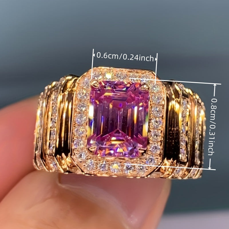 Custom Emerald-Cut Pink Sapphire Men's Statement Ring
