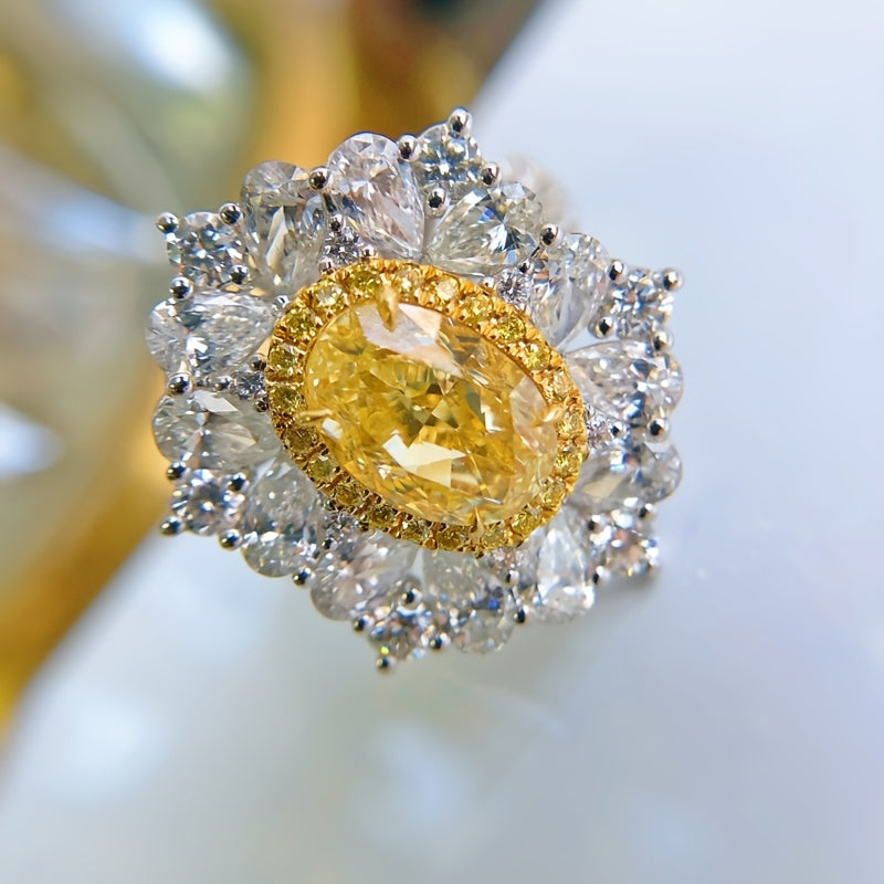 Custom Oval-Cut Yellow Sapphire Double Halo Statement Ring