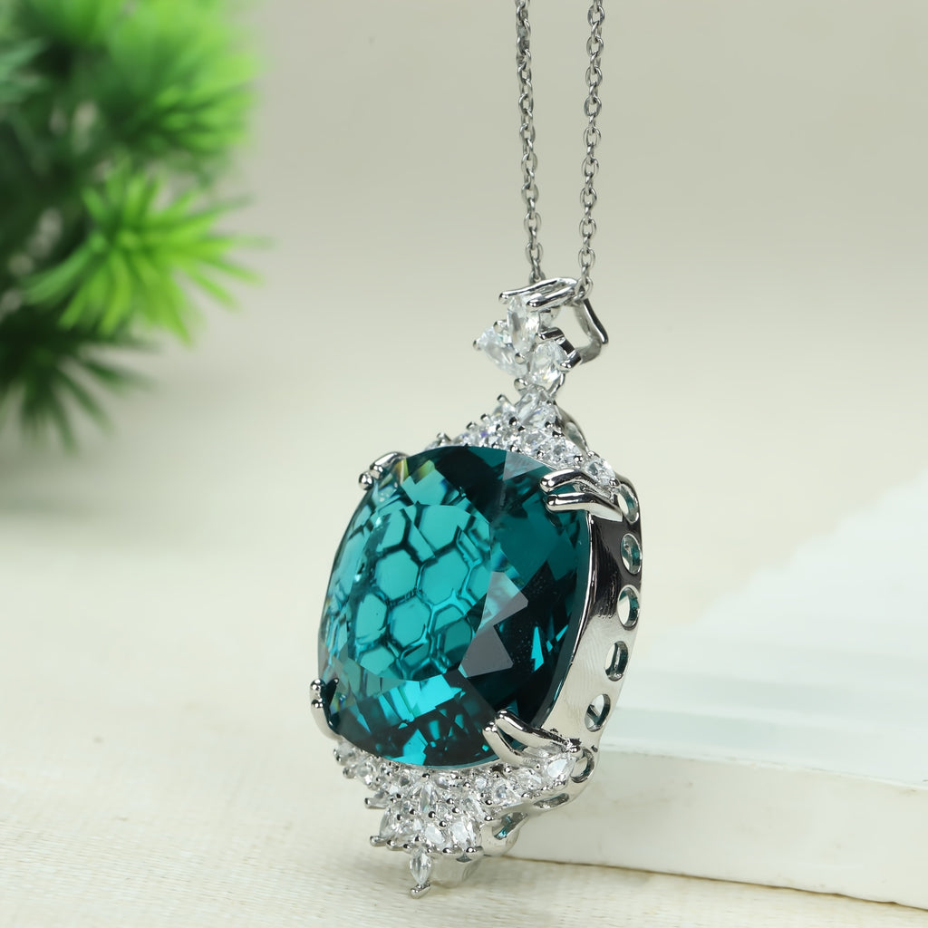 Custom Cushion-Cut Paraiba Tourmaline Halo Pendant Necklace