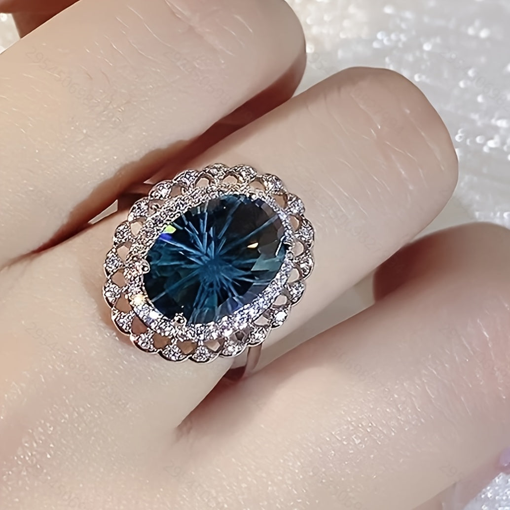 Custom Oval-Cut London Blue Topaz Vintage Halo Ring