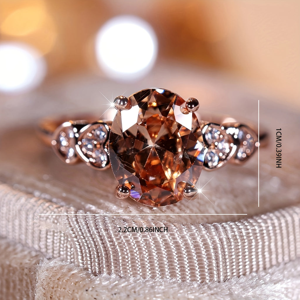 Custom Oval-Cut Champagne Gemstone Heart Accent Ring