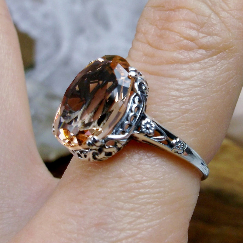 Custom Oval-Cut Morganite Vintage Filigree Ring