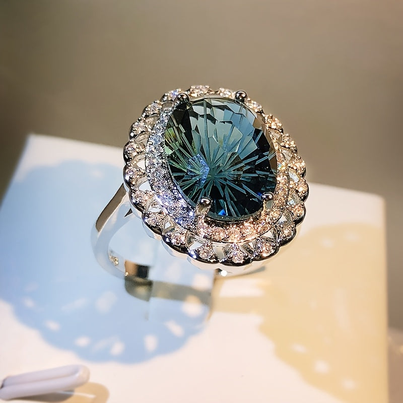 Custom Oval-Cut London Blue Topaz Vintage Halo Ring