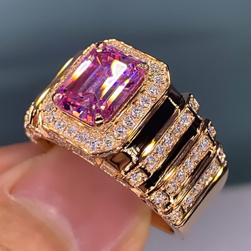 Custom Emerald-Cut Pink Sapphire Men's Statement Ring