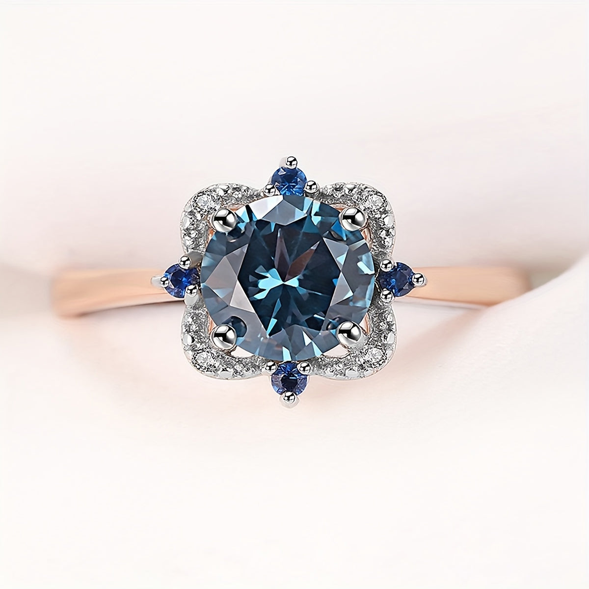 Custom Round-Cut London Blue Topaz Two-Tone Halo Ring