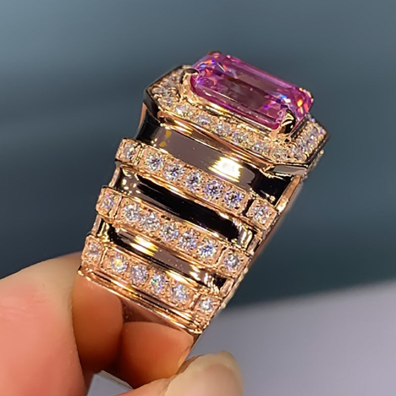 Custom Emerald-Cut Pink Sapphire Men's Statement Ring