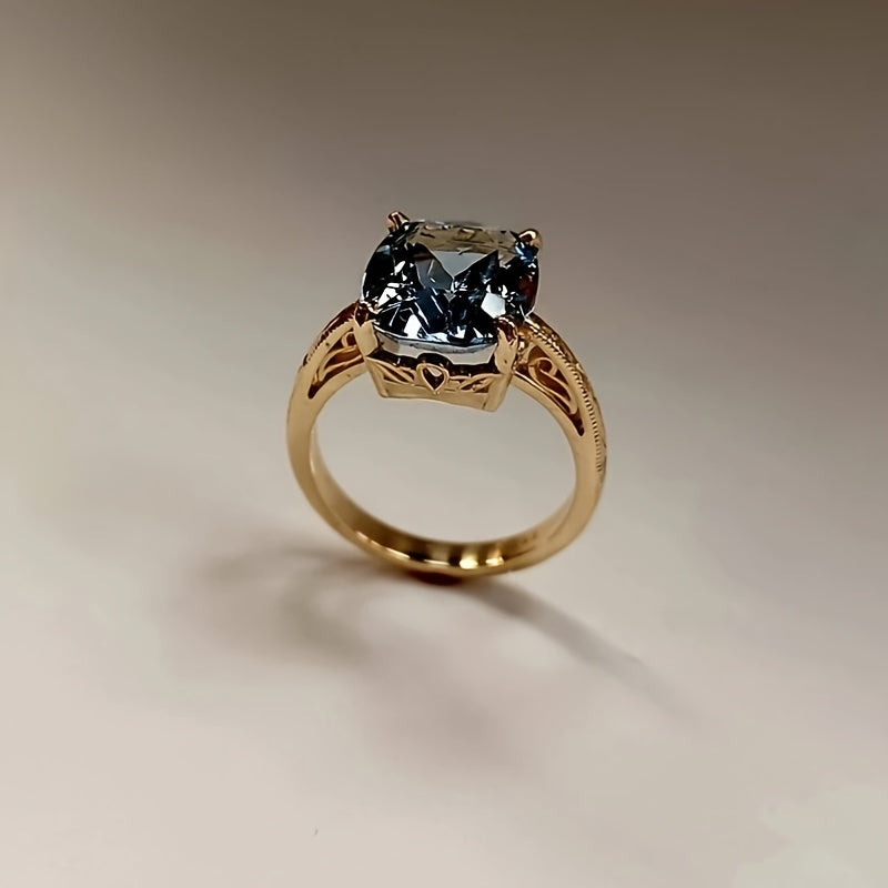 Custom Cushion-Cut Blue Topaz Vintage Solitaire Ring
