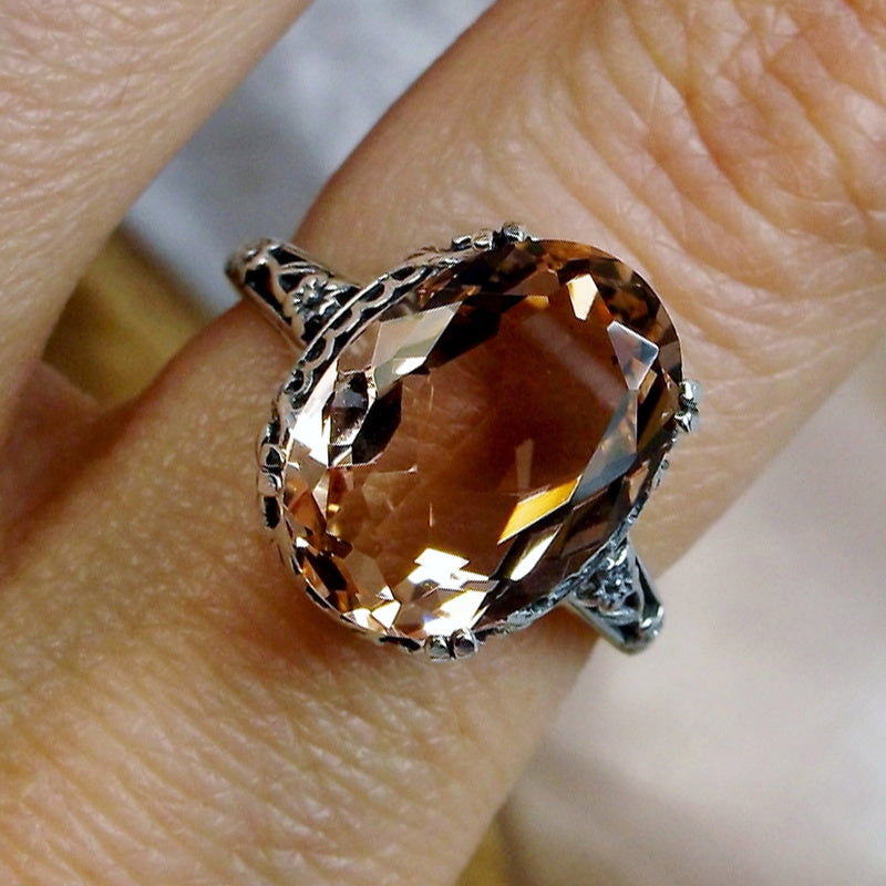 Custom Oval-Cut Morganite Vintage Filigree Ring