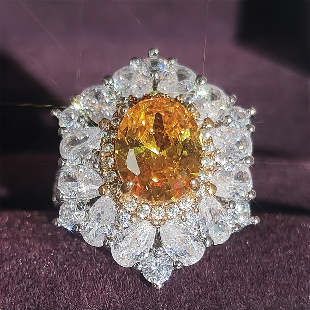 Custom Oval-Cut Yellow Sapphire Double Halo Statement Ring