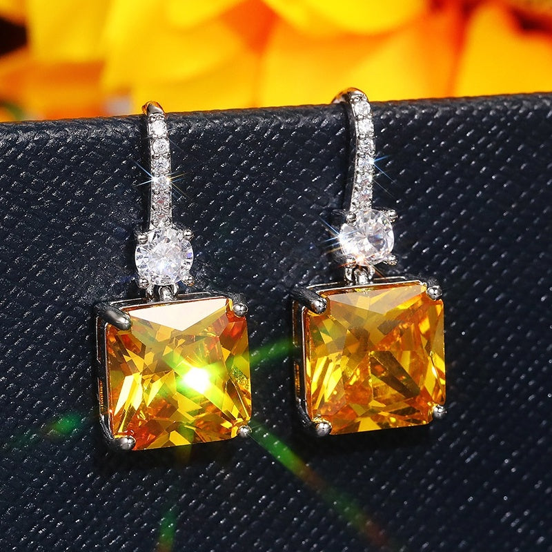 Custom Emerald-Cut Citrine & CZ Drop Earrings
