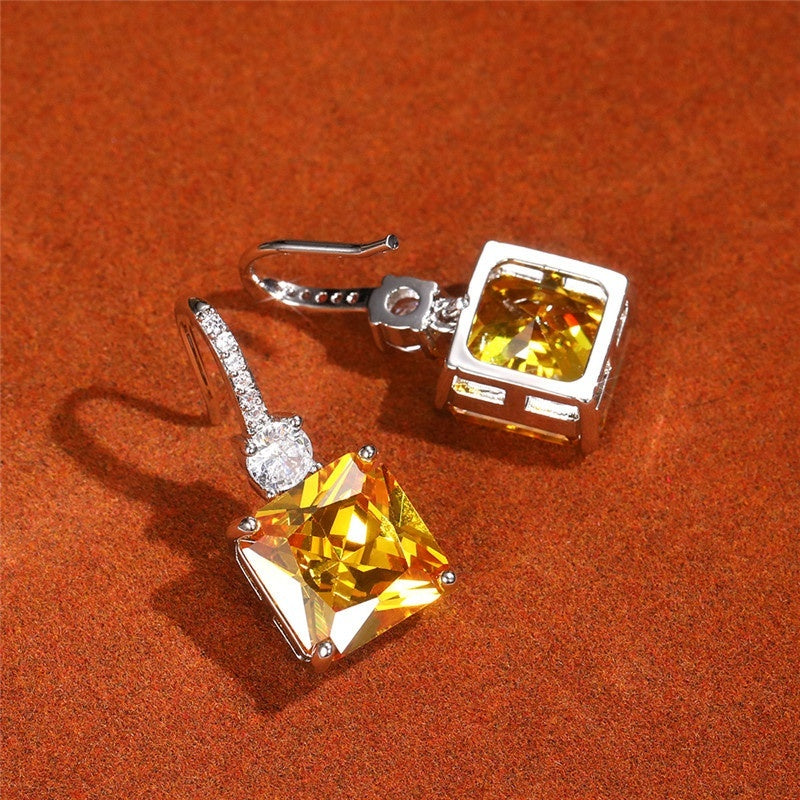 Custom Emerald-Cut Citrine & CZ Drop Earrings