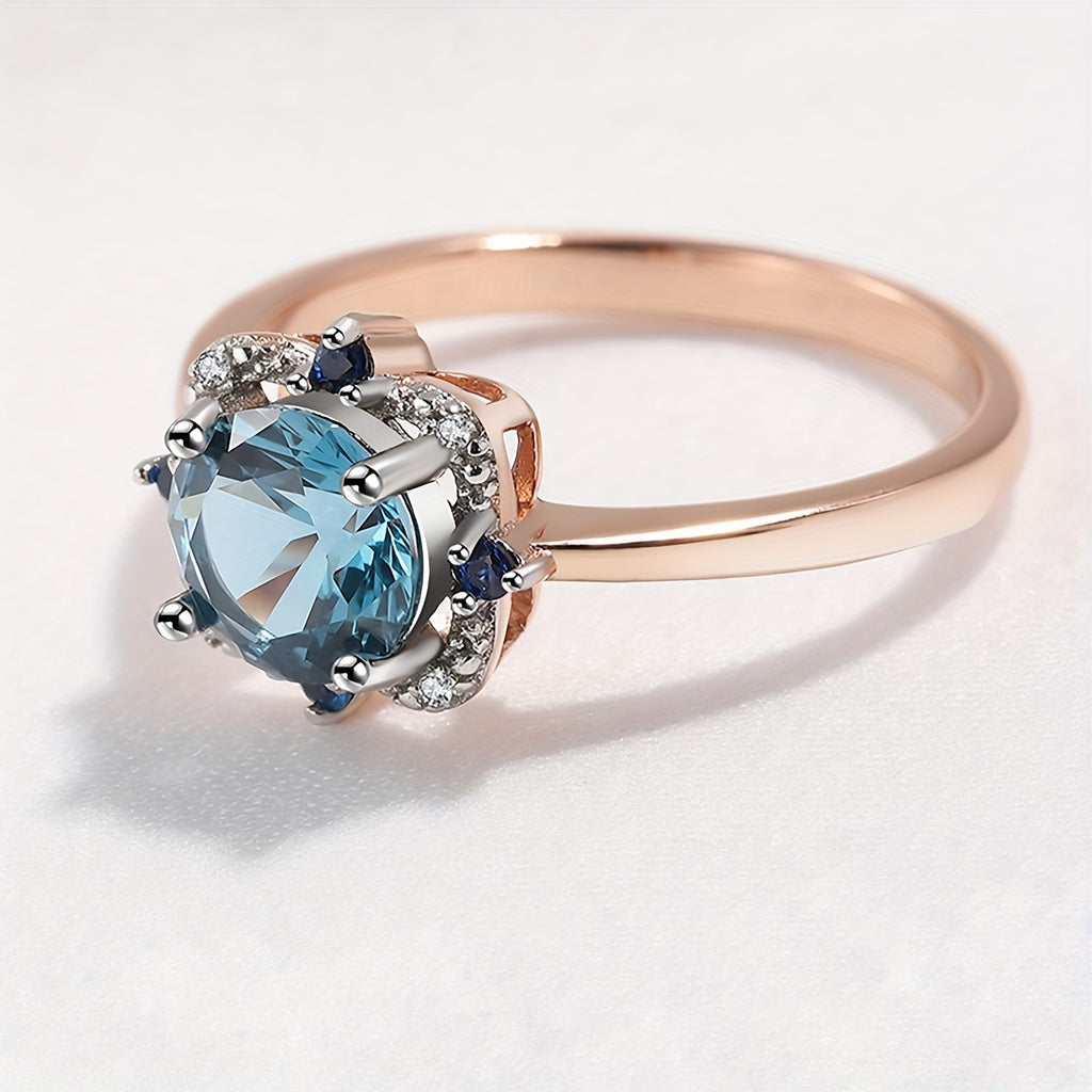 Custom Round-Cut London Blue Topaz Two-Tone Halo Ring